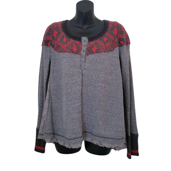 We The Free CABIN IN THE WOODS Thermal Nordic Lace Knit Boho Shirt Top Women's M - Picture 1 of 8